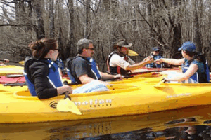Boat cruising on Winyah Bay near Georgetown SC vacation rentals